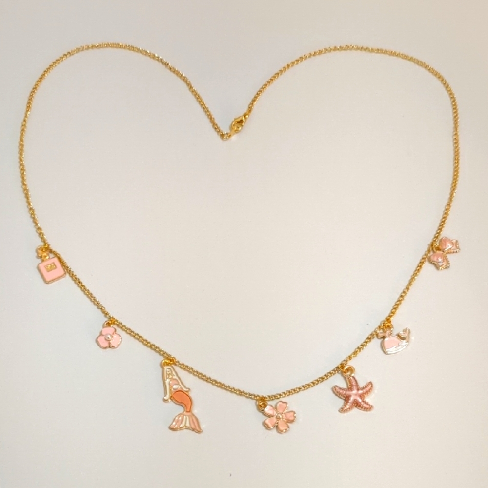 Gold and Pink Charm Necklace